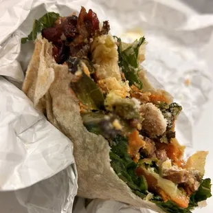 Autumn salad in a wrap. VERY GOOD. Savory.