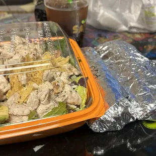 South western Salad, Two breakfast burritos and a coffee all under $20 total.