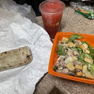 Cesar wrap, Cesar salad and frozen lemonade
