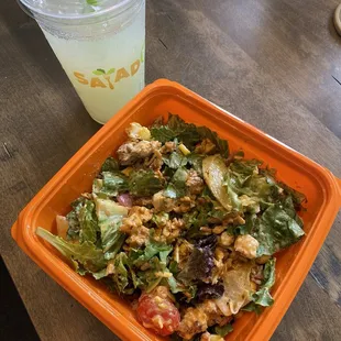 Buffalo chicken salad with jalapeño ranch with regular lemonade.