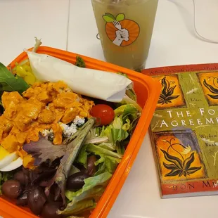 Buffalo chicken Cobb salad   Cucumber mint lemonade