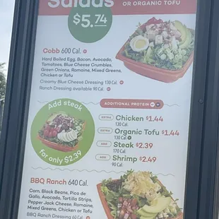 salads, menu