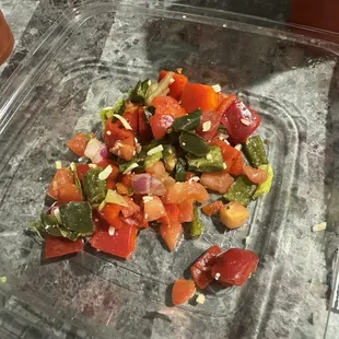 Ordered a fajita salad with no poblano peppers, red peppers, and pico de gallo. Had to pick it all out!
