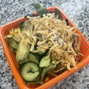 Bbq chicken salad with cucumber added