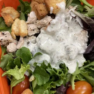 Dressing already on salad a less than normal chicken when I paid for double...