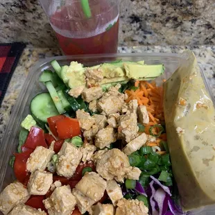 Thai salad with tofu, blueberry basil lemonade