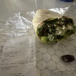 Was supposed to be a jalepeno ranch wrap with extra chicken, this seems like some sort of mediterranean wrap with olives.