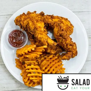 Crispy Chicken Tenders and Waffle Fries