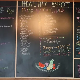 Juices, fruit &amp; smoothies menu