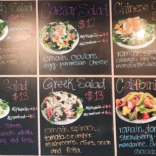 Salad menu