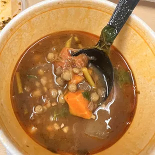 Chipotle soup on Tuesdays mixed with lentil