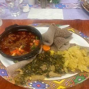 Ethiopian Spicy Beef Stew w/ spinach &amp; cabbage