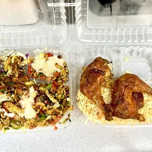 (Left) Chicken shawarma plate w/ rice &amp; hummus (Right) chicken mandi from Too Good To Go app