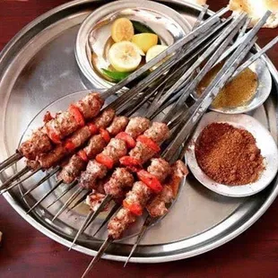 skewers of meat and vegetables