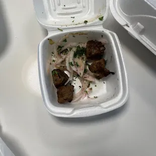 Picture of Lamb Kabob side that was delivered. A fair amount smaller than their website picture of this dish.