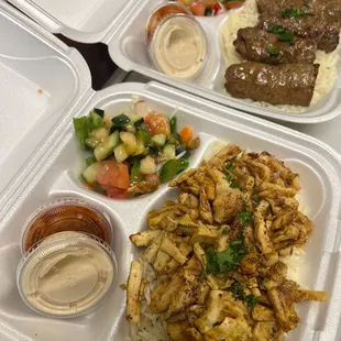 Chicken Shawarma Entree and Kifta Kabob Entree (Koobideh) yummy