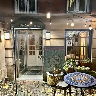 the entrance to the restaurant