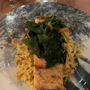 Salmon with Spinach and Basmati rice.