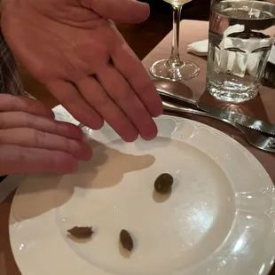Friend noting the olives - delicious despite the pits.