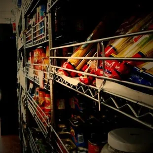 shelves of food and drinks