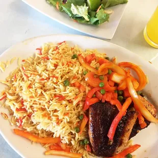 lunch King fish with mango juice and salad.