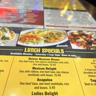 a menu for lunch specials