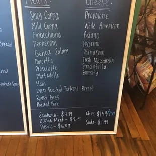 menus on a blackboard