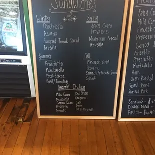 a menu on a blackboard