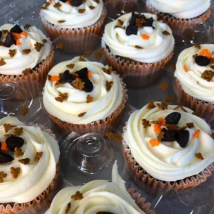 a tray of cupcakes