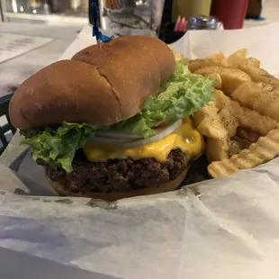 All American Burger and fries (I peppered them)