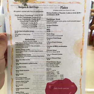 Lunch / dinner menu