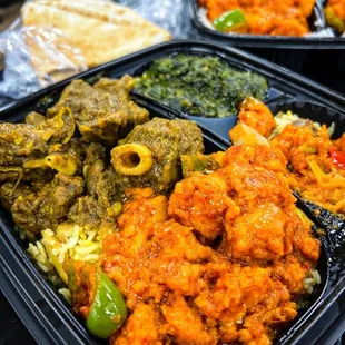 Chili chicken and goat curry