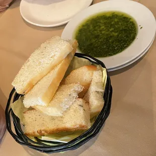 Bread and pesto olive oil