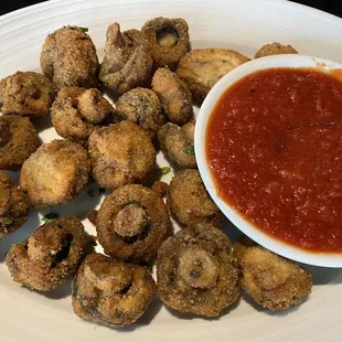 Breaded mushrooms piping hot and NOT greasy.