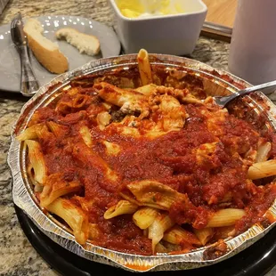 Baked Mostaccioli, comes with bread too for delivery.