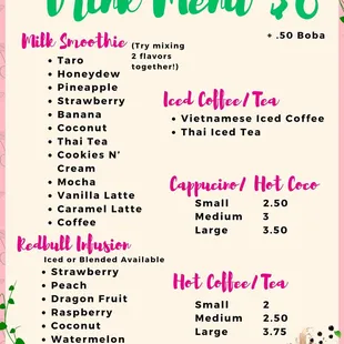 New Management Drink Menu as of August 2024