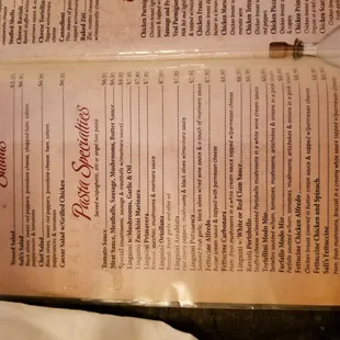 Restaurant menu
