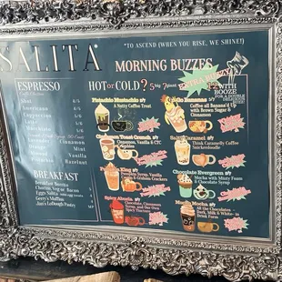 Coffee menu