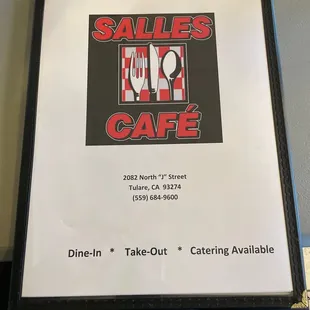 Front of menu