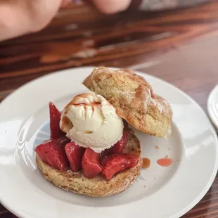 Strawberry shortcake on a biscuit
