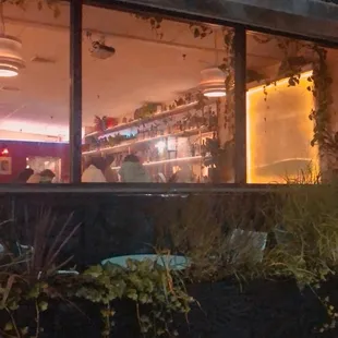 Outdoor seating looking into the bar