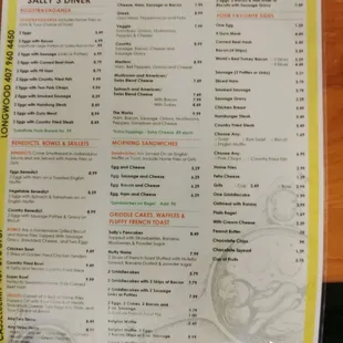 Breakfast menu
