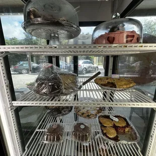 Bakery items in the front case, pies, cobblers, cakes, muffins, etc...