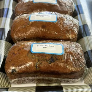 Bakery items in the front case banana bread