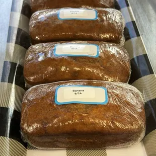 Bakery items in the front case banana bread