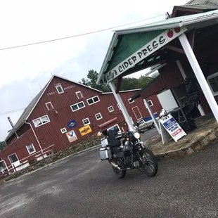 a motorcycle parked in front of a building