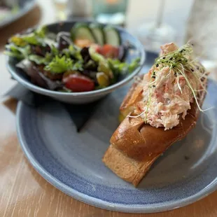 Lobster roll and salad with balsamic dressing