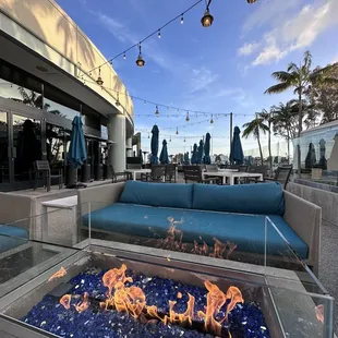 Outdoor patio with fire pits