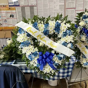 Blue and white heart shape wreath