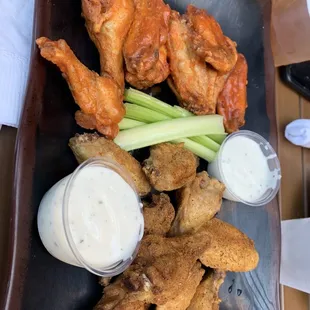 chicken wings and celery sticks